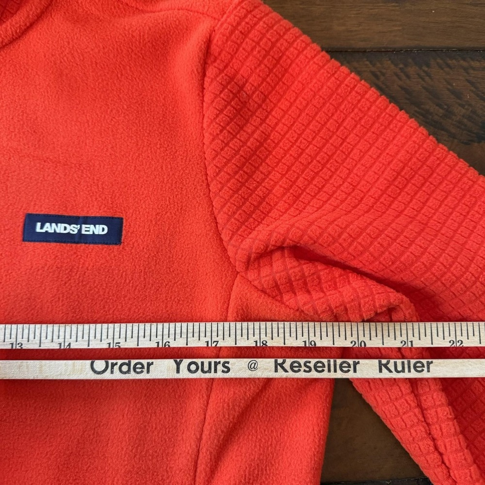 Lands' End Jacket Womens Medium Orange Fleece Full Zip Grid Knit Mid Length - Picture 6 of 9